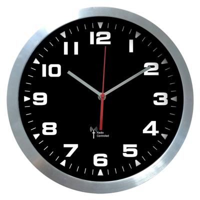 China Customized 10inch Radio Controlled Clock Aluminum Wall Clock for sale