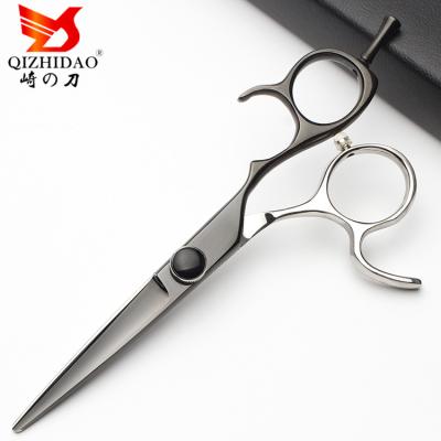 China Straight Handed Japanese Scissors Fashion Black + Silver Salon Hair Cutting Scissors for sale