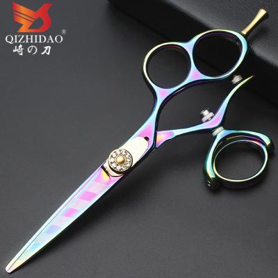 China Genuine Luxury Professional Color 3 Ring Rotating Handle Barber Scissors Straight Hair Scissors for sale