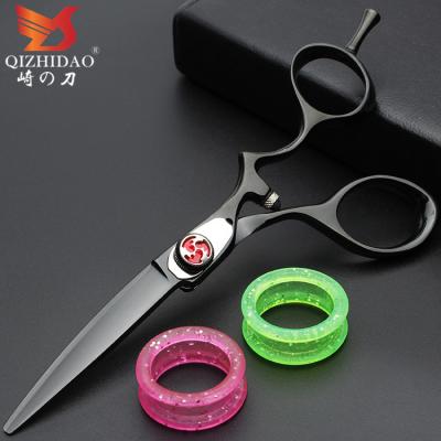 China Japanese Black Elastic Band Logo Professional Barber Scissors Painting Straight Hair Scissors for sale