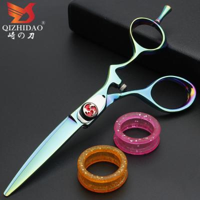 China Elastic Band Logo Professional Barber Scissors Painting Straight Hair Scissors Germany Blue for sale