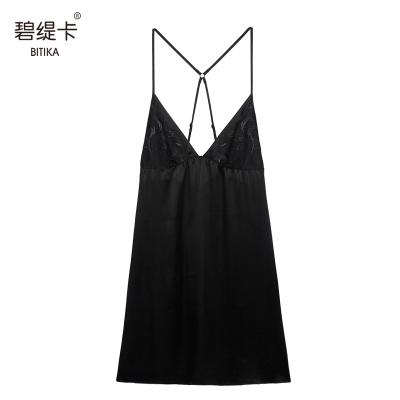 China Breathable Women's Sexy Sleepwear Women's Mesh Lace Backless Sling Silk Satin Pajamas for sale