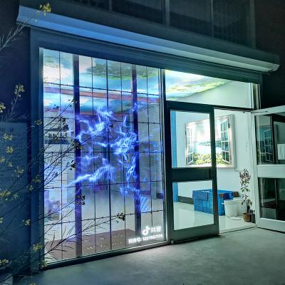 China P3.91 Retail Store Window Display Indoor Transparent Glass Wall Curtain LED Display Screen for sale