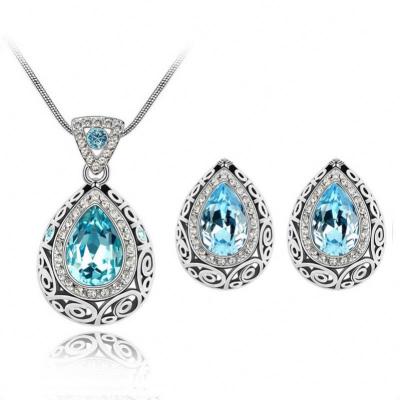 China Nickel Free Lead Free Women Party Jewelry Set Austria Crystal Rhinestone Pendant Necklace Stud Earring Set Teardrop Necklace Earring Set for sale