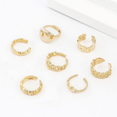 China TRENDY Fashion Trending Star Thick Chain Gold Plated Open Adjustable Women Jewelry Rings Set Woman for sale