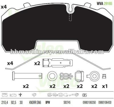 China ASBESTOS WVA29165 BPW FREE Trailer Disc Brake Pad for sale