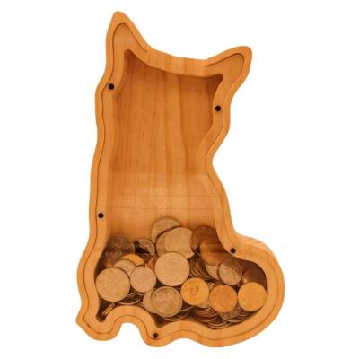 China Creative wood personalization of pine wood piggy bank piggy bank box letter piggy bank for sale