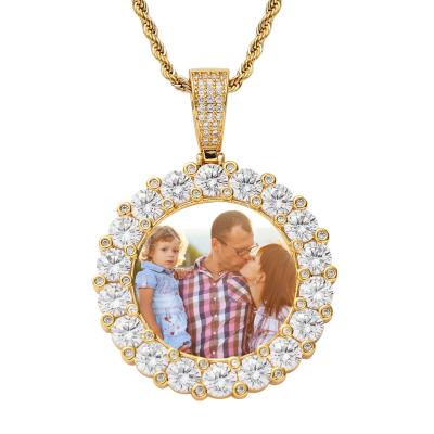 China Custom Made Personalized Anti-allergic Zircon Photo Memory Diamond Round Photo Picture Frame Necklace for sale