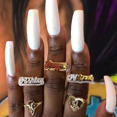 China Custom Name Anti-allergic Ring Gold Personality Hip Hop Personalized 3D Finger Name Ring Gift for sale