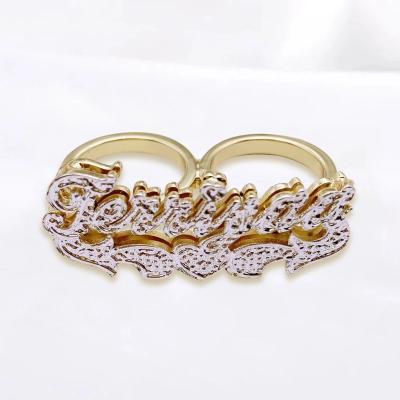 China Anti-allergic Custom Name Ring 18K Gold Plated Custom Women Gifts Double Letter Name Ring for sale