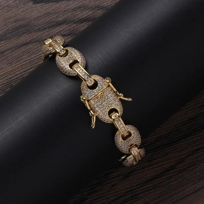 China Coffee Bean Bling Bling Bracelet Of The Full Nose Pig Iced Out Men's Anti-allergic Diamond HipHop Bracelet Bling Bling for sale