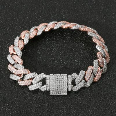 China Anti-allergic Iced Out Cuban Zircon Silver Pink Rhombus Bracelet Outlet Link Chain Bracelet for sale