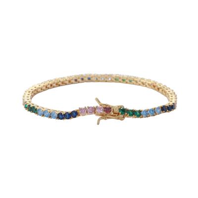 China Anti-allergic Colorful Zircon 3mm Tennis Chain Bracelet With Copper Micro Zircon Single Row Bracelet for sale