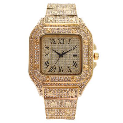 China Day/date European and American men's square hip hop quartz watch full diamond women's watches wholesale for sale