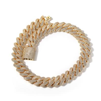 China Men Hip Hop 20mm Bling Brass Diamond Necklace Anti-allergic Miami Cuban Link Thick Chain Necklace for sale