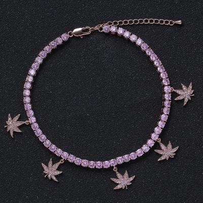 China 4mm Bing Bing Lady Maple Leaf Anklet Anti-allergic Tennis Women Gift Chain Anklet for sale