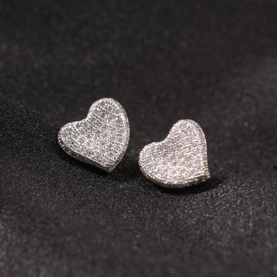 China 2021 Heart S925 Diamond Hip Hop Needle Bling Earring Silver Anti-allergic Full Stud Earrings for sale