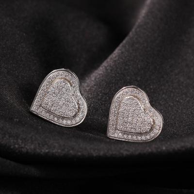 China Hip Hop Jewelry Wholesale Anti-allergic Zircon Heart Stud Earrings Hip Hop Women Earring for sale