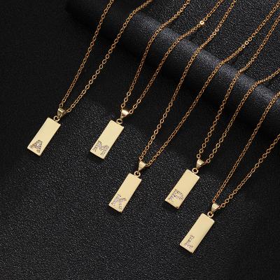 China Anti-allergic Custom Gold Plated Bar Necklace Alphabet Letter Stainless Steel Necklace for sale