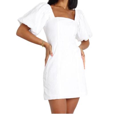 China Summer SWEET Hot Sale White Casual Shirt Women Dress 50% Cotton 50% Polyester Mini Dress No Panties for sale