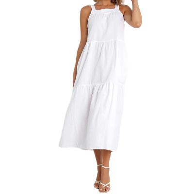 China SOFTLY 2022 wholesale white sleeveless casual dress women elegant cotton long maxi ladies dress for sale