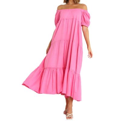 China SOFT Summer Elegant Women Dresses Long Short Sleeve Cotton / Polyester Plus Size Women Dress for sale