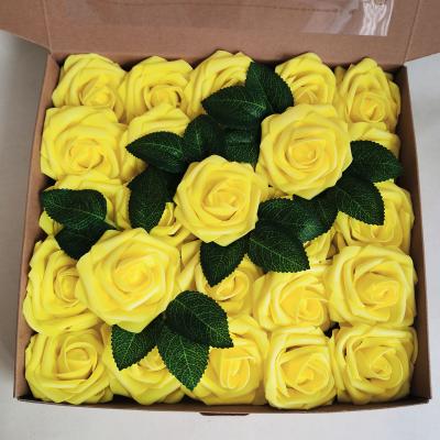 China Romantic Custom Valentine Wedding Decoration Gift Box 25 Pcs PE Stems Roses Bouquet Artificial Flower For Wall Decoration for sale