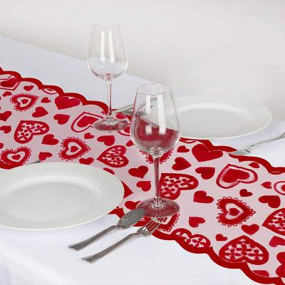 China Wholesale Romantic Valentine Day Decoration Red Flower Lace Up Rectangle Table Runners for sale