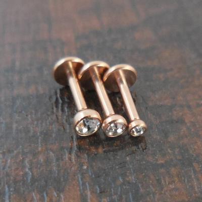 China Rose Gold Tone Internally Threaded TRENDY 18G 2.2.5, 3mm Stud Earrings Cartilage Tragus Jewelry 6mm Labret Lip Ring Earring for sale