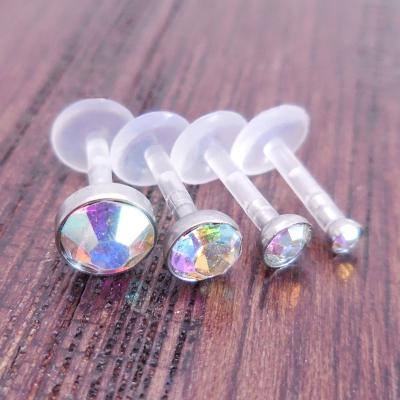 China FASHIONABLE 16G 6, 8 or 10mm ab CZ crystal push in comfortable BioFlex BioPlast earring cartilage tragus Monroe Lip Labret Rings for sale