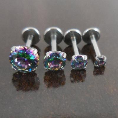 China 18g Romantic 2, 3, 4 or 5mm Earring Jewelry Rainbow Crystal CZ Cartilage Triple Helix Forward Tragus Ear Nose Ring Piercing 1 /4