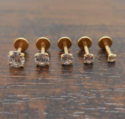 China FASHIONABLE Ring Cartilage Earrings Gold Tone Labret Nose Pillar 6mm-8mm Tragus Thrust Pillar 6mm-8mm Fork 2-4mm Set Clear CZ Stone for sale