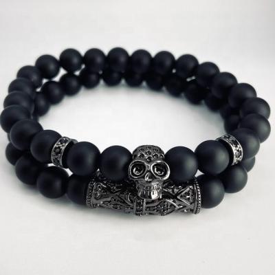 China Gothic Silver 925s 999 Natural Stone Beads Unique Skull Bracelet Men's Melting Bracelet - Skull Jewelry - Layered Beaded Bracelet for sale