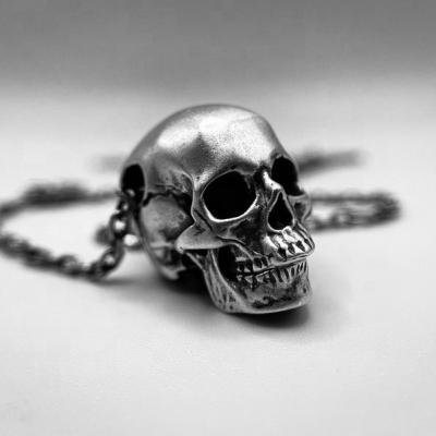 China Gothic 925 Sterling Silver Skull Pendant - Keepsake Mori Necklace - Anatomical Skull - Goth Jewelry Halloween Gift for sale