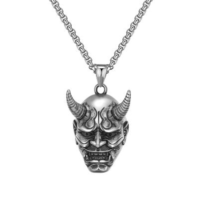 China Black Silver Steel Gothic Horn Evil Skull Demon Titanium Hiphop Mens Jewelry Pendant Necklace for sale