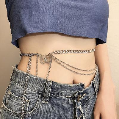 China Waterproof Sexy Hot Soft Cool Butterfly Chain Waist Girl Body Dangling Bounce Adjustable Belly Button Chain for sale