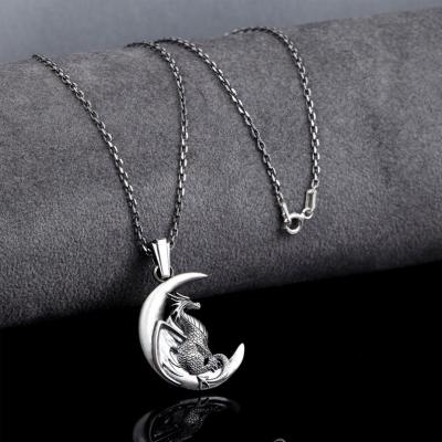 China Moon Dragon Unisex Pendant Hiphop Jewelry 925 Sterling Silver Moon Dragon Oxidized for sale