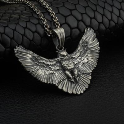 China Fashionable Large Owl Mens Oxidized Pendant Necklace for sale