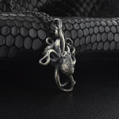 China Gothic Men's Gold Octopus NecklaceSilver Octopus Pendant With Chain Sailor Octopus Relief Unisex Relief Silver Necklace for sale