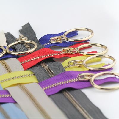 China 5# Workable 60/70/80/90/100/120/150 cm Metal Zipper Auto Lock Open Circle For Sewing Clothing Rose Gold Zipper for sale