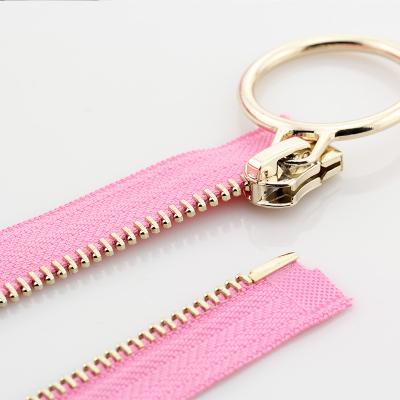 China 5# Viable 60/70/80/90 cm Auto Lock Circle Zipper Metal Zipper Open Rose Gold Zipper For Sewing Clothing for sale