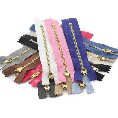 China 3# Sustainable 10/13/15/18/20 cm Metal Zipper Automatic Lock Brass Cloth Clothing Zipper for sale