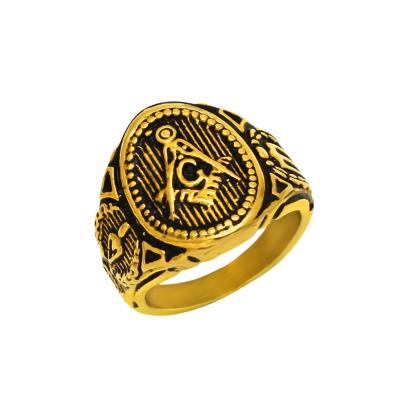 China 2022 Casual/Sports Latest Black Enamel Ring Gold Freemasons Auldt Ring Unisex From Running Stainless Steel for sale