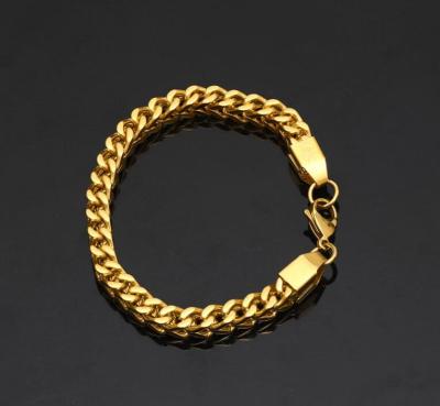 China Environmental Friendly 24K Gold Plated Stainless Steel Cuban Link Mens Bracelet for sale