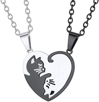 China Faith Heart Yin Yang Double Plated Custom Name Environmental Friendly Necklace Personalized Engrave Stainless Steel Puzzle Pendant Jewelry For Couples for sale