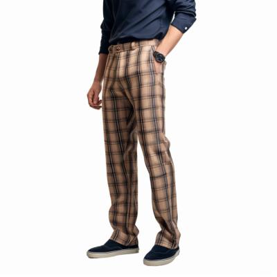 China Anti-Wrinkle HIC Drop Shipping Fashion Style Dark Blue And Brown Checked Pants Men Checked Pants for sale