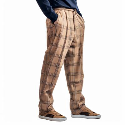 China high quality Anti-wrinkle drop shipping fashion style dark blue and Brown checked casual checked pants men pants for sale