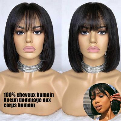 China Short Wave Short Bob Wig Silky Straight Remy Human Hair Cheap Wigs With Bangs Brazilian Short Pixie Cut Vendo Machine Made Wig for sale