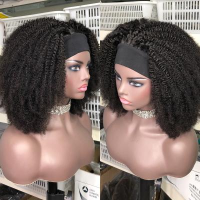 China brazilian body wave headband wig kinky curly hair machine wrap wig easy install 180% density vendo machine jerry curly wig for sale