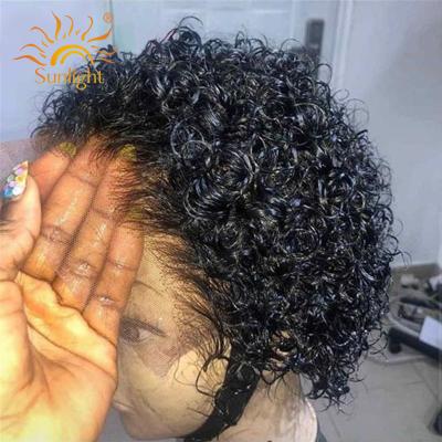 China 13x1 Lace Front Wigs Short Curly Human Hair Wigs Sunlight 13x2T-part Pixie Lace Front Hair Glueless One Line Wig For African Women for sale